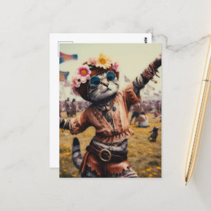 Carte postale Retro Hippie Kitty