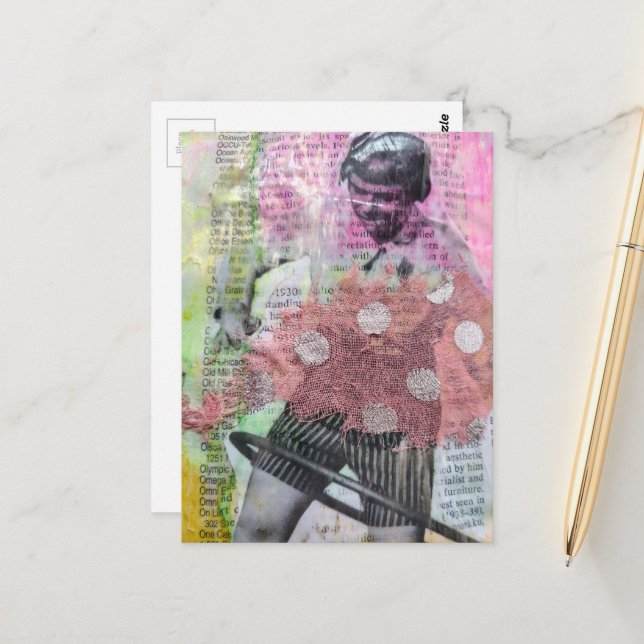 Carte Postale Retro Hoop Dance Mixed Media Collage (Devant/Arrière en situation)