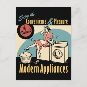 Carte Postale Retro Housewife Washer Dryer