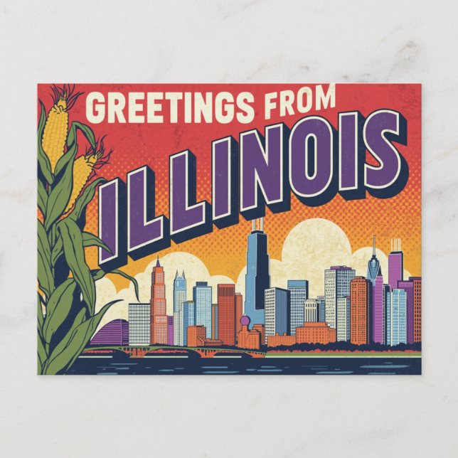 Carte Postale Retro Illinois Chicago Skyline Corn Greetings (Devant)