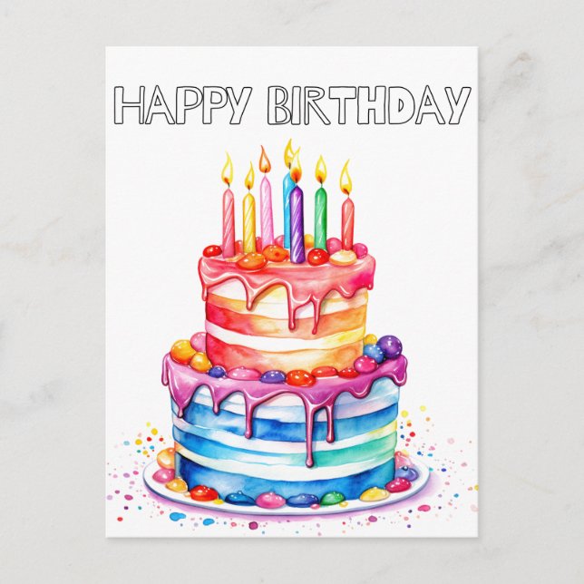 Carte Postale Retro Joyeux gâteau fête d'anniversaire (Devant)