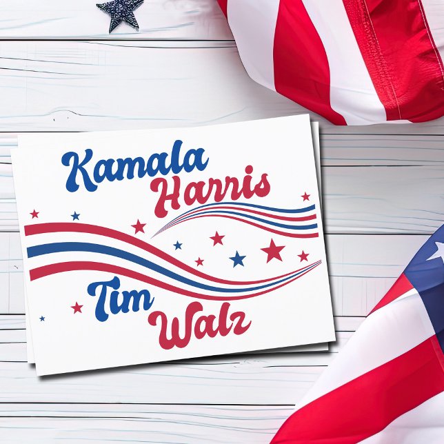 Carte Postale Retro Kamala Harris Tim Walz Élection bleue rouge (Créateur téléchargé)