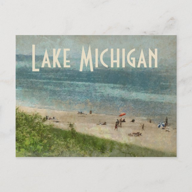 Carte postale Retro Lake Michigan Shoreline Beach (Devant)