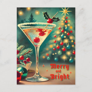 Carte Postale Retro les années 50 Merry Bright Christmas Cocktai