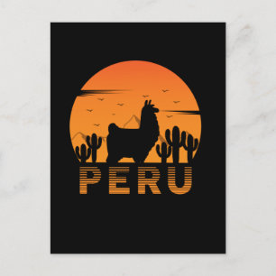 Carte Postale Retro Llama Peru Cactus Sunset