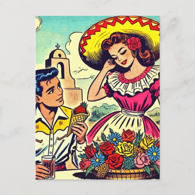 Carte Postale Retro Love Couple Comic (Devant)