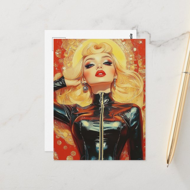Carte Postale Retro magnifique femme blonde (Devant/Arrière en situation)