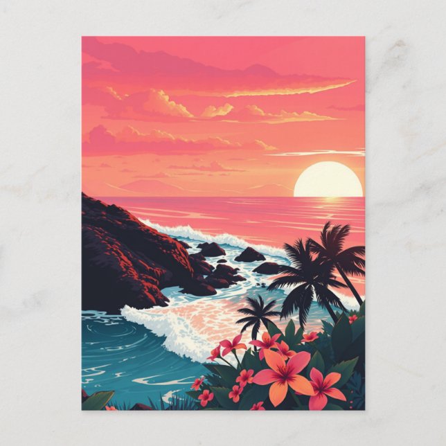 Carte Postale Retro Maui Hawaii Sunset Travel (Devant)