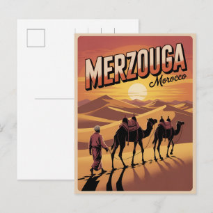 Carte Postale Retro Merzouga sahara randonnée à dos de chameau m