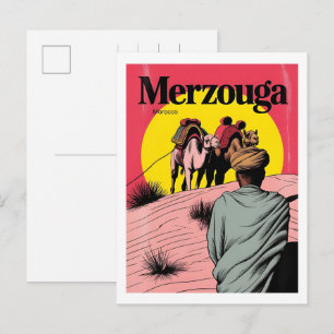 Carte Postale Retro Merzouga sahara randonnée à dos de chameau m