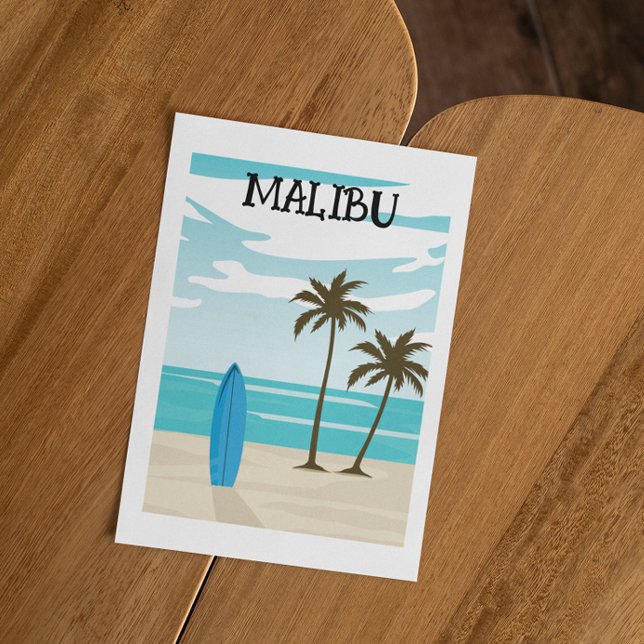 Carte Postale Retro Minimal Malibu California Beach Travel (malibu california retro postcard)
