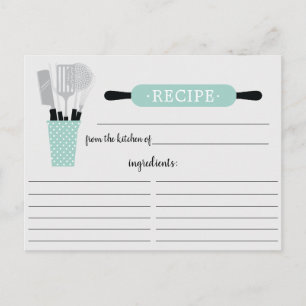 Carte Postale Retro Mint Rolling Pin Kitchen Tools Recipe Card