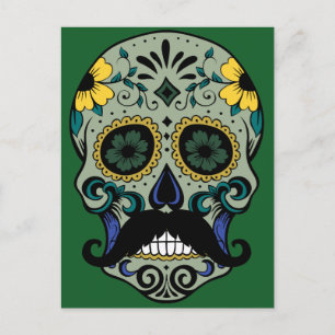 Carte Postale Retro Mustache Crâne à sucre