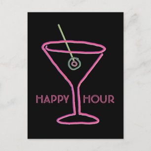 Carte postale Retro Neon Martini Happy Hour
