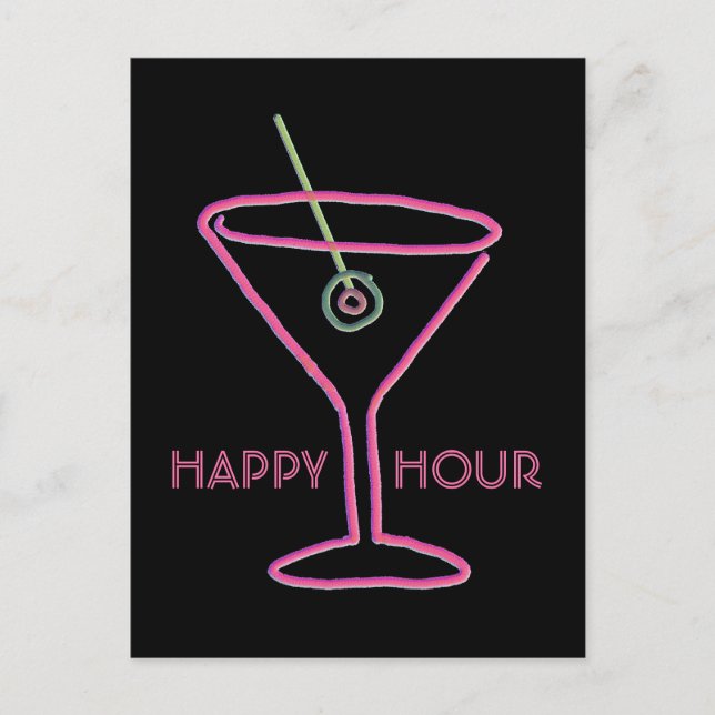 Carte postale Retro Neon Martini Happy Hour (Devant)
