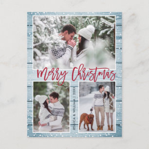 Carte Postale Retro Noël Rustic 3 PHOTO Salutation Holiday