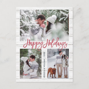Carte Postale Retro Noël Rustic 3 PHOTO Salutation Holiday