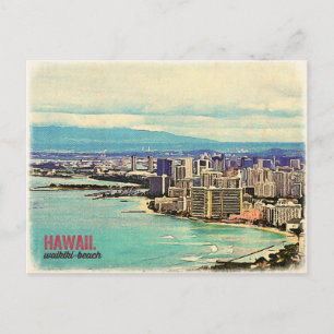 Carte Postale Retro Old Look Hawaii Oahu Island Waikiki Beach