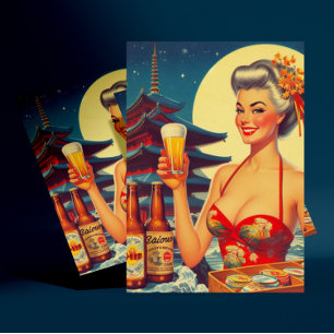 Carte Postale Retro Oriental Beer Girl