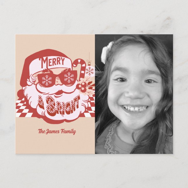 Carte Postale Retro Père Noël Merry Bright Super Noël Photo (Devant)
