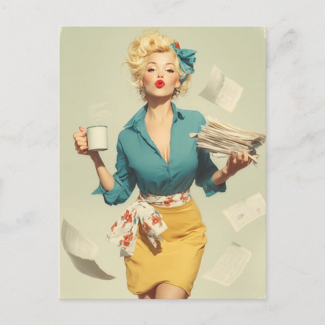 Carte Postale Retro Pin-Up Office Chic (Devant)