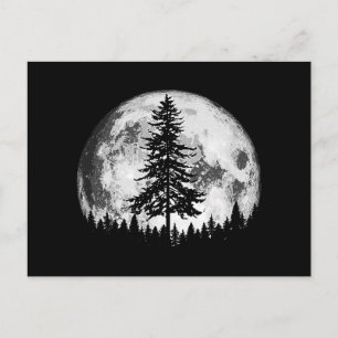 Carte Postale Rétro pleine lune et arbre de pin minimaliste grap