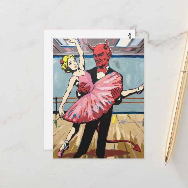 Carte Postale Retro Pop Art Devil Avec Ballet Dancer (Devant/Arrière en situation)