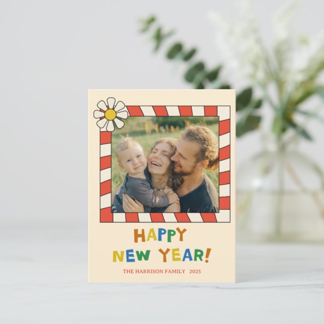 Carte Postale Retro Pop Frame New Year Photo  (Debout devant)