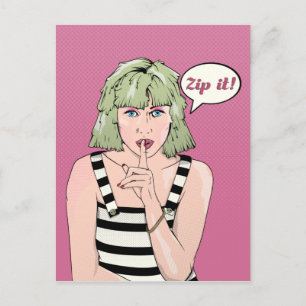 Carte Postale Retro Poster Femme Zip it