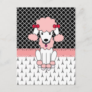 Carte Postale Retro poupée girly diva rose Paris Poodle