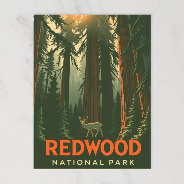 Carte Postale Retro Redwood Forest Deer (Créateur téléchargé)