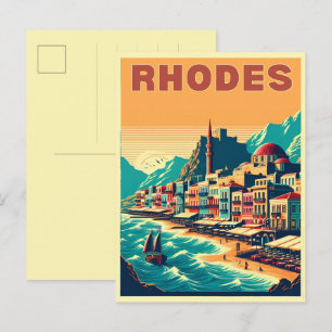Carte Postale Retro Rhodes City - Grèce cadeaux de voyage