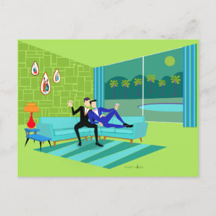 Carte Postale Retro Romantique Gay Couple Postcard Invitation