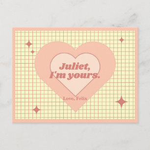 Carte Postale Rétro Rose Cœur Damier Saint-Valentin Amour Vintag