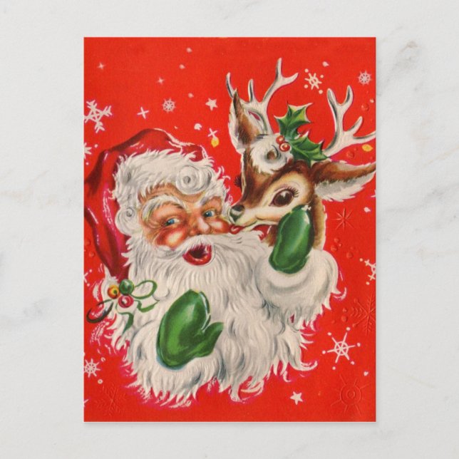 Carte postale Retro Santa Claus & Reindee (Devant)