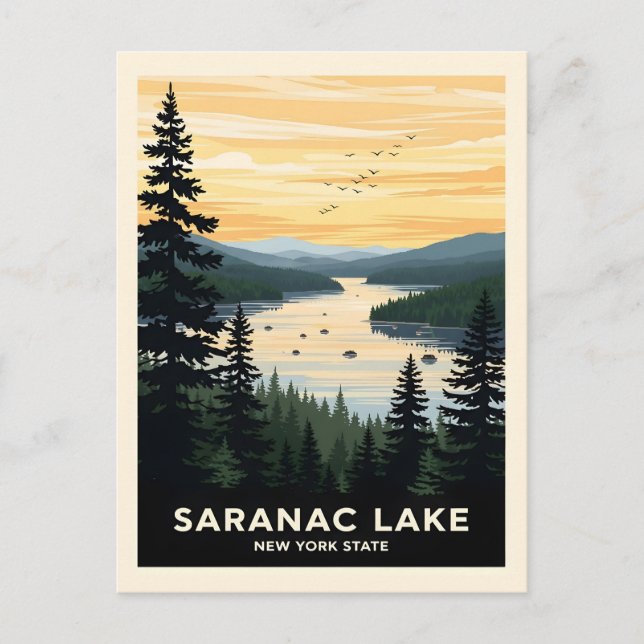 Carte Postale Retro Saranac Lake | Voyage dans l'État de New Yor (Devant)