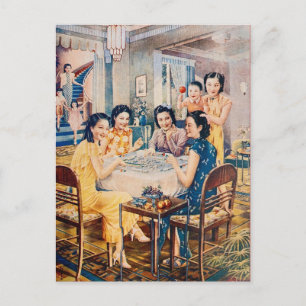 Carte Postale Retro Shanghai Publicité Mahjong Jeu