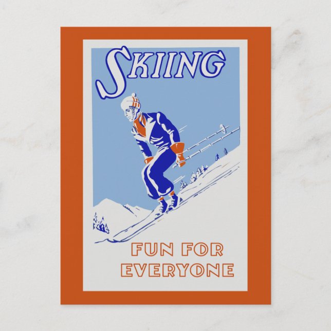 Carte Postale Retro ski fun pour tout le monde (Devant)