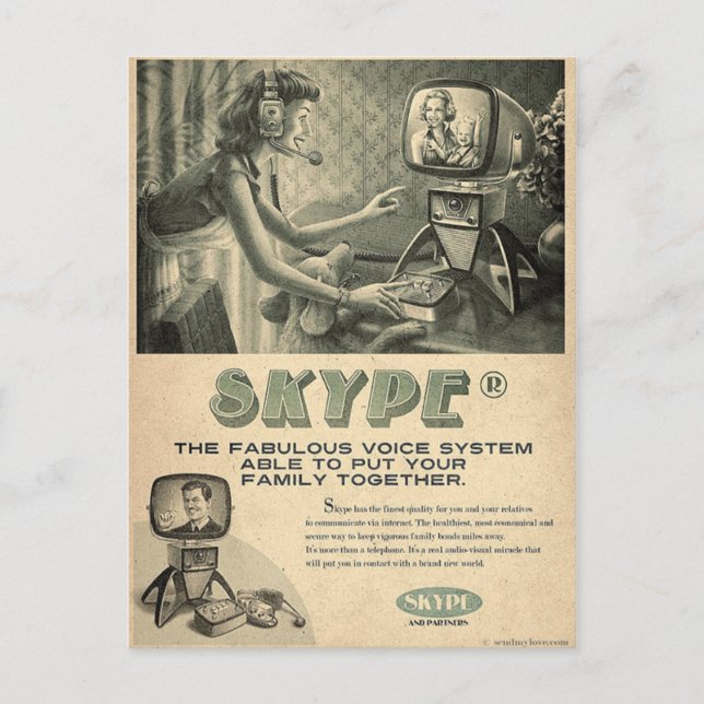 Carte Postale Rétro Skype Publicité sur les médias sociaux par E (Devant)