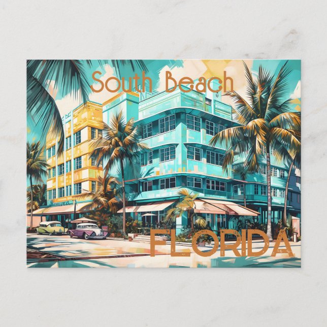 Carte postale Retro South Beach Miami Floride (Devant)