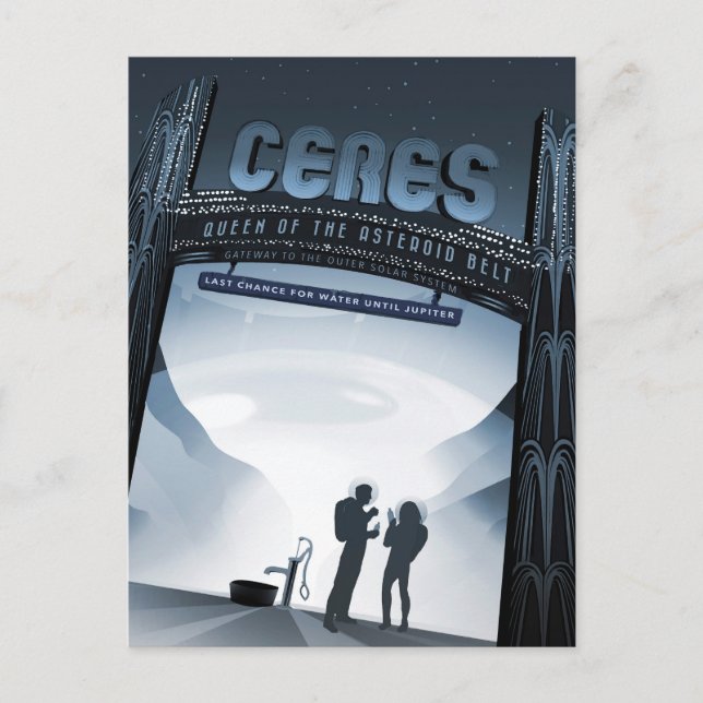 Carte Postale Retro Space Travel Poster-Nwarf Planet Ceres. (Devant)