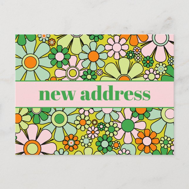 Carte Postale Retro Spring Floral Nouvelle adresse (Devant)
