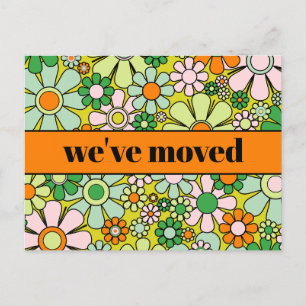 Carte Postale Retro Spring Floral Nouvelle adresse / Nous avons 
