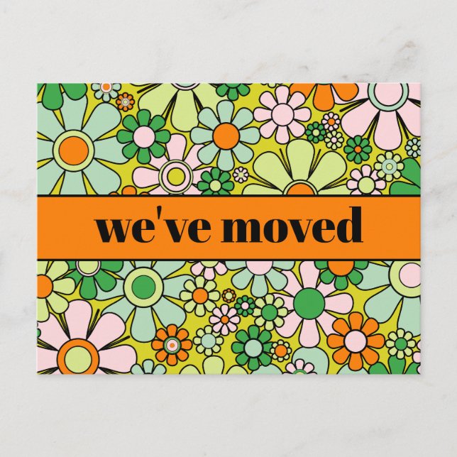 Carte Postale Retro Spring Floral Nouvelle adresse / Nous avons  (Devant)