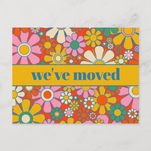 Carte Postale Retro Spring Floral Nouvelle adresse / Nous avons 
