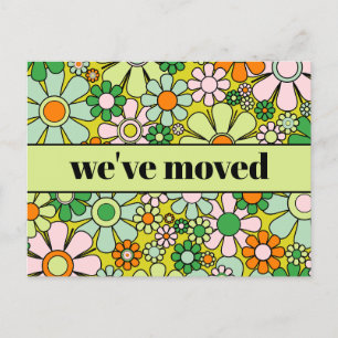 Carte Postale Retro Spring Floral Nouvelle adresse / Nous avons 