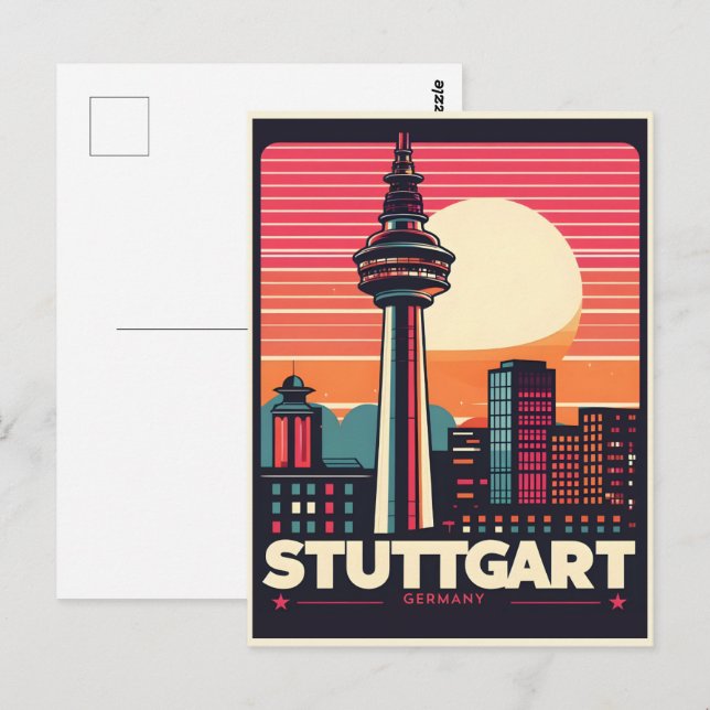 Carte Postale Retro Stuttgart TV Tower Fernsehturm cadeau allema (Devant / Derrière)
