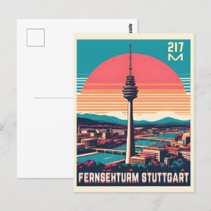 Carte Postale Retro Stuttgart TV Tower Fernsehturm cadeau allema