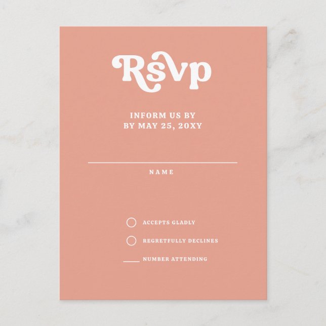 Carte Postale Retro Super les années 70 rose pâle Blush QR RSVP (Devant)