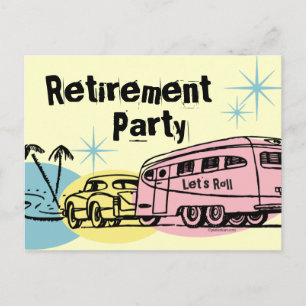 Carte Postale Retro Trailer Retraite Party Postcard Invitation